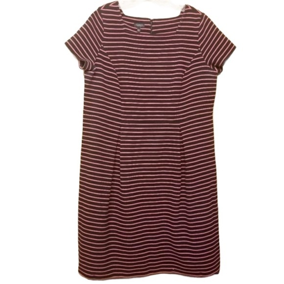 Talbots | Pink and Black Striped Fit & Flare Dress (Size 14W Petite) - Picture 1 of 8